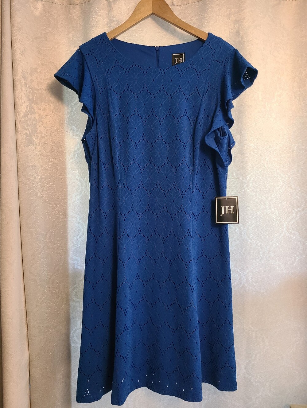 Blue Eyelet Flutter Sleeve Dress